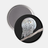 スノーフクロウと月絵画のオリジナル- Bird Art マグネット (正面/裏面)