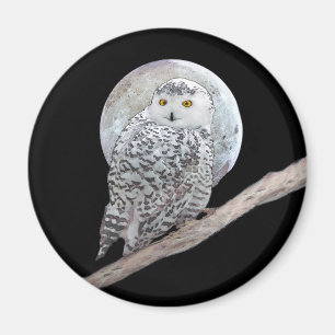 スノーフクロウと月絵画のオリジナル- Bird Art マグネット