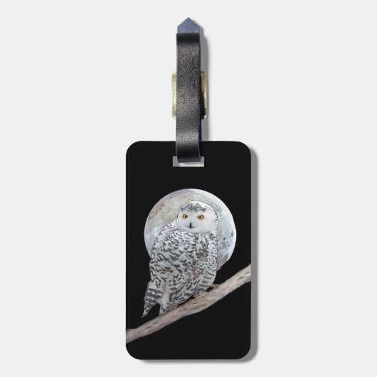スノーフクロウと月絵画のオリジナル- Bird Art ラゲッジタグ (裏面縦)