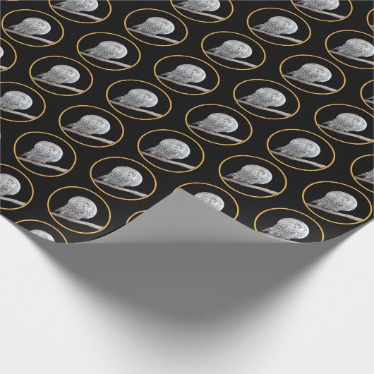 スノーフクロウと月絵画のオリジナル- Bird Art ラッピングペーパー (角)