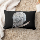 スノーフクロウと月絵画のオリジナル- Bird Art ランバークッション (ブランケット)