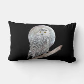 スノーフクロウと月絵画のオリジナル- Bird Art ランバークッション (裏面)