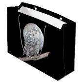 スノーフクロウと月絵画のオリジナル- Bird Art ラージペーパーバッグ (裏面アングル)