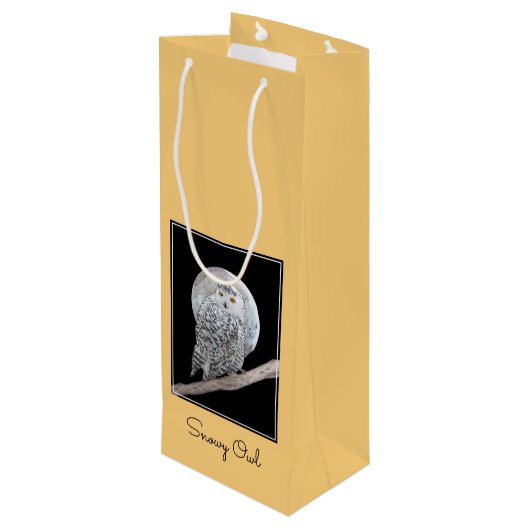 スノーフクロウと月絵画のオリジナル- Bird Art ワインギフトバッグ (裏面アングル)