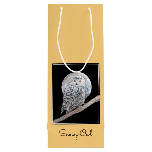 スノーフクロウと月絵画のオリジナル- Bird Art ワインギフトバッグ (裏面)