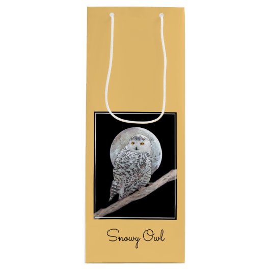 スノーフクロウと月絵画のオリジナル- Bird Art ワインギフトバッグ (正面)