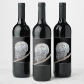 スノーフクロウと月絵画のオリジナル- Bird Art ワインラベル (ボトル)