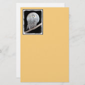 スノーフクロウと月絵画のオリジナル- Bird Art 便箋 (正面/裏面)