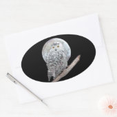 スノーフクロウと月絵画のオリジナル- Bird Art 楕円形シール (封筒)