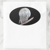 スノーフクロウと月絵画のオリジナル- Bird Art 楕円形シール (バッグ)