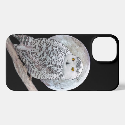 スノーフクロウと月絵画のオリジナル- Bird Art iPhoneケース (裏面横)