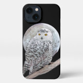 スノーフクロウと月絵画のオリジナル- Bird Art iPhoneケース (裏面)