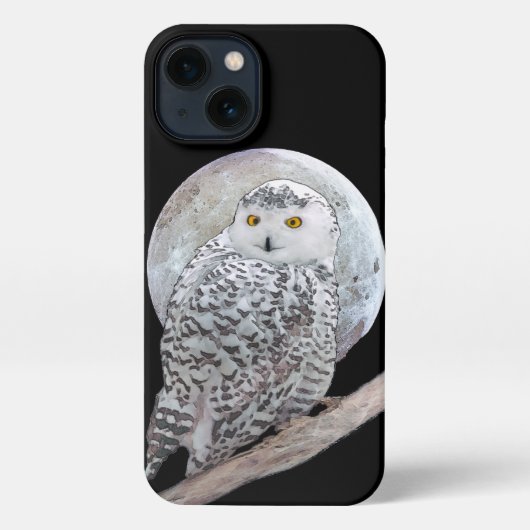 スノーフクロウと月絵画のオリジナル- Bird Art iPhoneケース (裏面)
