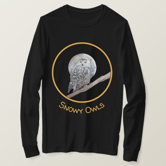 スノーフクロウと月絵画のオリジナル- Bird Art Tシャツ (デザイン正面)