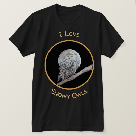 スノーフクロウと月絵画のオリジナル- Bird Art Tシャツ (デザイン正面)