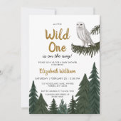 スノーフクロウイラストレーションベビーシャワー 招待状 (正面)