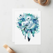 スノーフクロウドリームキャッチャーグリーンとティール(緑がかった色)ブルーフローラ ノートカード (正面/裏面インサイチュ)