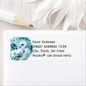 スノーフクロウドリームキャッチャーグリーンとティール(緑がかった色)ブルーフローラ ラベル (インサイチュ)