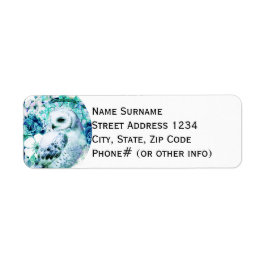 スノーフクロウドリームキャッチャーグリーンとティール（緑がかった色）ブルーフローラ ラベル