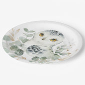 スノーフクロウ冬の緑のユーカリ金ゴールドシャワー ペーパープレート (アングル)