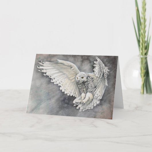 スノーフクロウ水彩野生生物アート カード (正面)