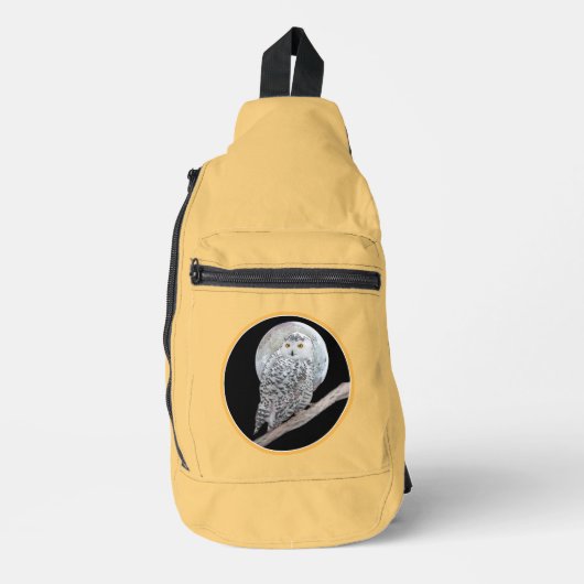 スノーフクロウ絵を描とムーンのオリジナル野鳥アート スリングバッグ (正面)