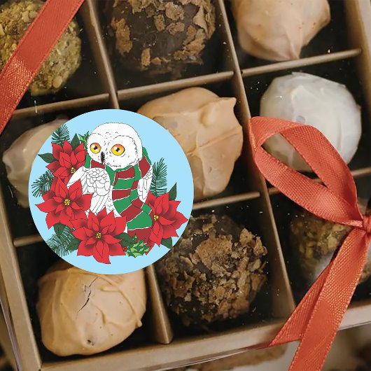 スノーフクロウ赤ポインセティアス・クリスマス ラウンドシール