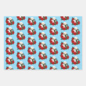 スノーフクロウ赤ポインセティアス・クリスマス ラッピングペーパーシート (正面3)