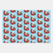 スノーフクロウ赤ポインセティアス・クリスマス ラッピングペーパーシート (正面2)