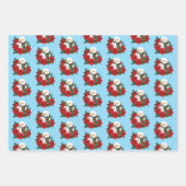 スノーフクロウ赤ポインセティアス・クリスマス ラッピングペーパーシート (正面)