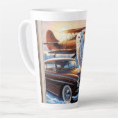 スノーフクロウ、飛行機、ヴィンテージカー カフェラテマグ (左アングル)