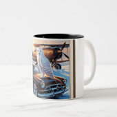 スノーフクロウ、飛行機、ヴィンテージカー ツートーンマグカップ (正面右)