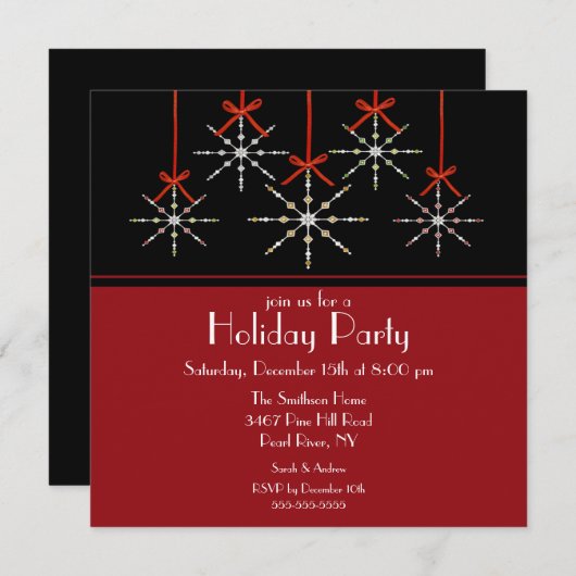 スノーフレエレガントークオーナメントホリデーパーティ 招待状 (正面/裏面)
