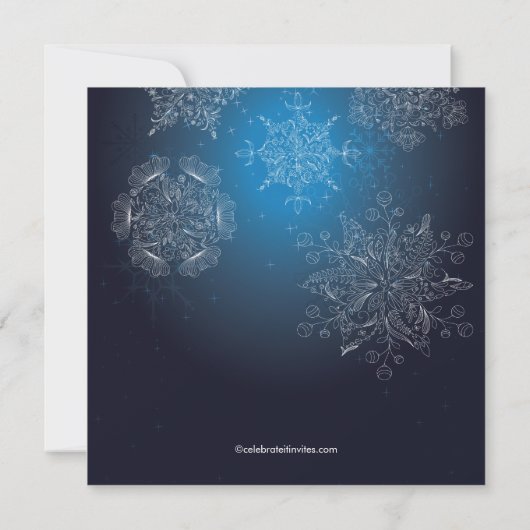 スノーフレエレガントークスクリスマスホリデーパーティーブルー 招待状 (裏面)