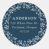スノーフレエレガントークリースネイビー差出人住所ラベル ラウンドシール (正面)