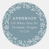 スノーフレエレガントークリースブルー差出人住所ラベル ラウンドシール (正面)
