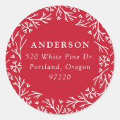 スノーフレエレガントークリースレッド差出人住所ラベル ラウンドシール (正面)
