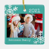 スノーフレッ素朴クファミリーティール（緑がかった色） セラミックオーナメント (正面)