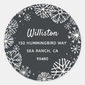 スノーフレッ縁どクホリデイ差出人住所 ラウンドシール (正面)