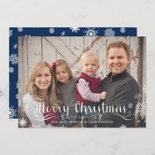 スノーフレメリーークファミリークリスマスフォトカード シーズンカード (正面/裏面)