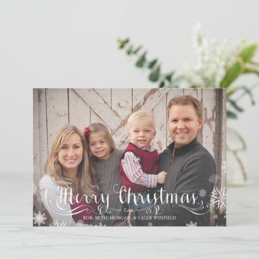 スノーフレメリーークファミリークリスマスフォトカード シーズンカード (スタンド正面)