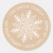 スノーフレークお洒落クラフトルック差出人住所 ラウンドシール (正面)