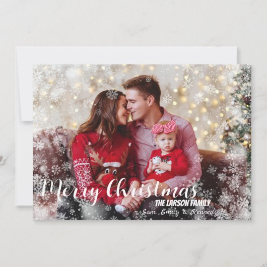 スノーフレークお洒落フレームクリスマスフォトカード シーズンカード (正面)