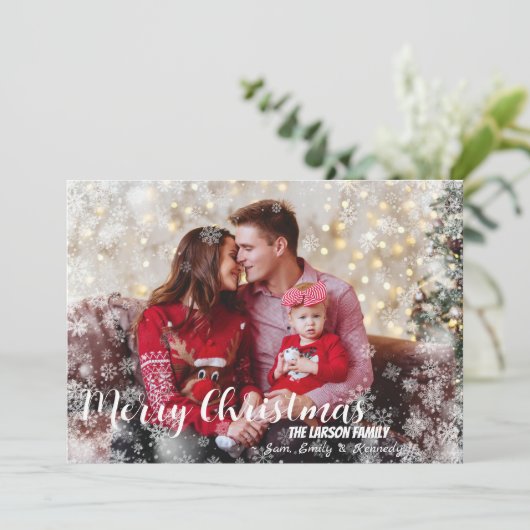 スノーフレークお洒落フレームクリスマスフォトカード シーズンカード (スタンド正面)