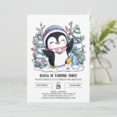 スノーフレークかわいいペンギンデジタル誕生日 招待状 (スタンド正面)