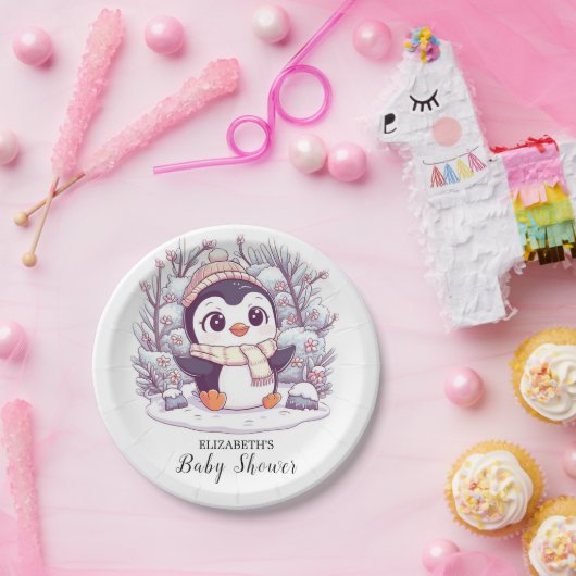 スノーフレークかわいいペンギン赤ちゃんシャワー ペーパープレート (パーティー)