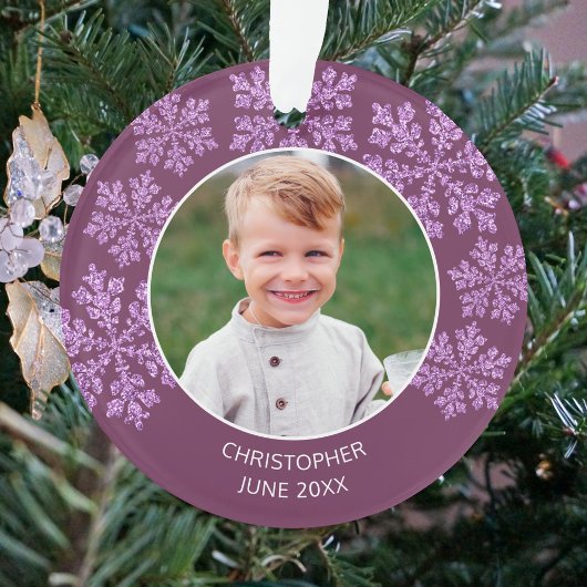 スノーフレークきらきら光るプラムかわいい2写真クリスマス オーナメント