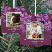 スノーフレークきらきら光るプラムエレガント2写真クリスマス メタルオーナメント