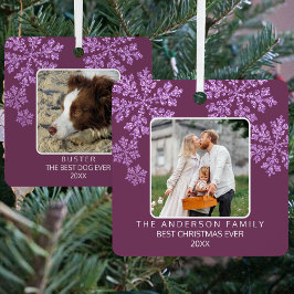 スノーフレークきらきら光るプラムエレガント2写真クリスマス メタルオーナメント