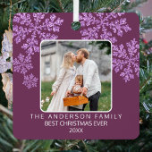 スノーフレークきらきら光るプラムエレガント2写真クリスマス メタルオーナメント